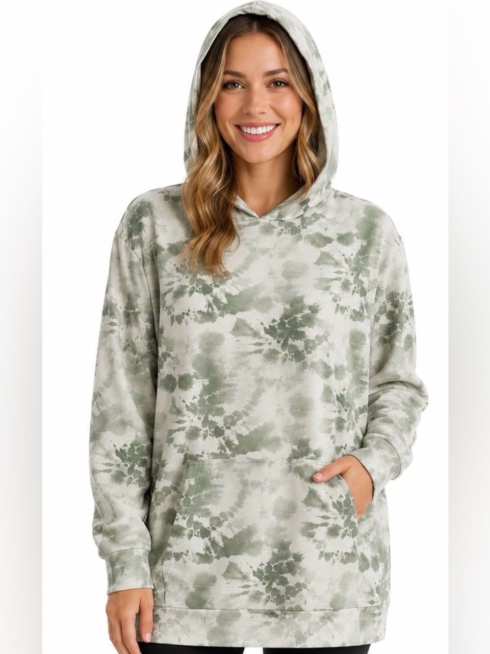 Tie-Dye Hooded Pullover Sweatshirt - Green